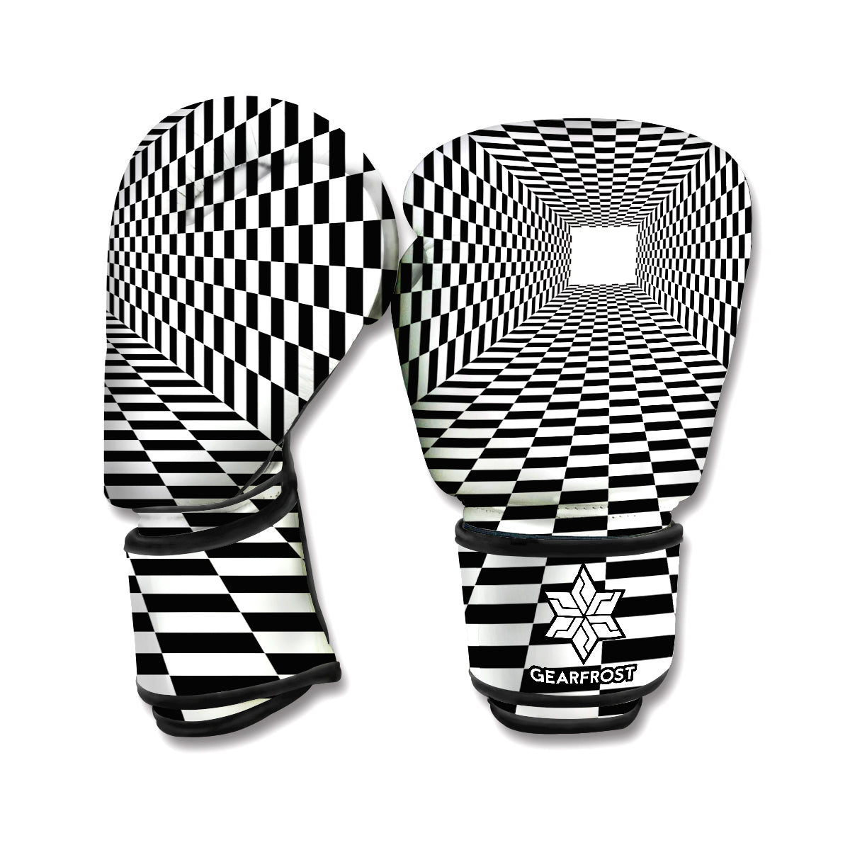 Black And White Tunnel Illusion Print Boxing Gloves