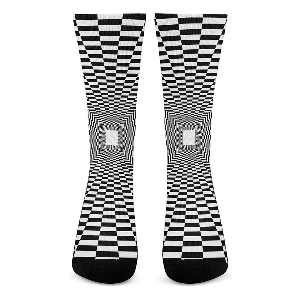 Black And White Tunnel Illusion Print Crew Socks