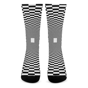 Black And White Tunnel Illusion Print Crew Socks