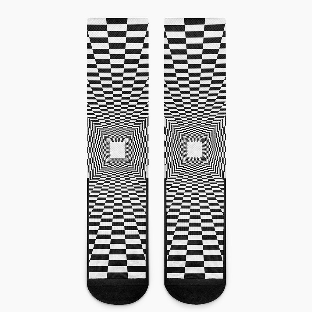 Black And White Tunnel Illusion Print Crew Socks