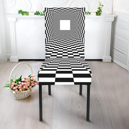 Black And White Tunnel Illusion Print Dining Chair Slipcover