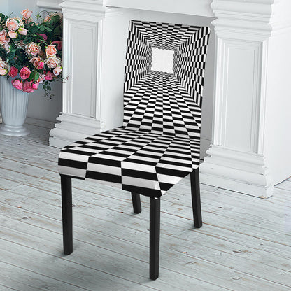 Black And White Tunnel Illusion Print Dining Chair Slipcover