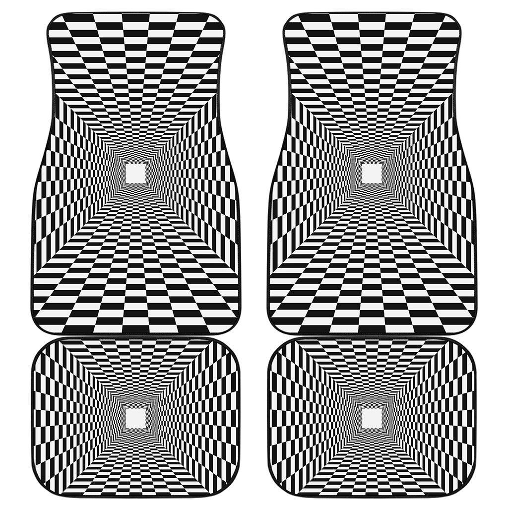 Black And White Tunnel Illusion Print Front and Back Car Floor Mats