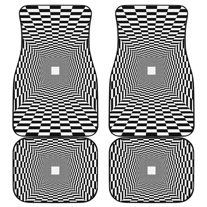 Black And White Tunnel Illusion Print Front and Back Car Floor Mats