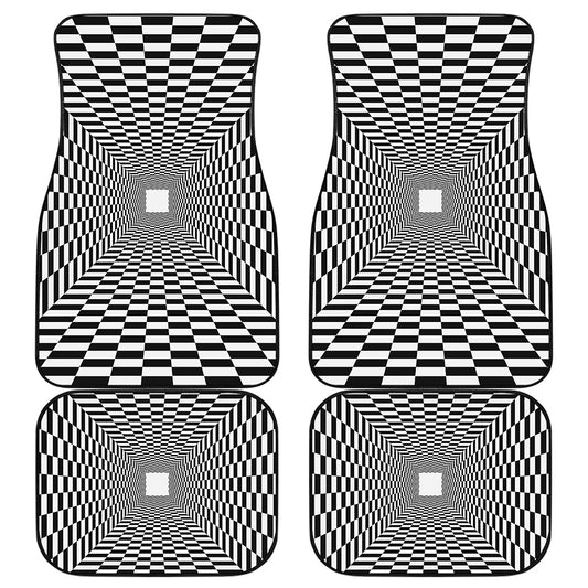 Black And White Tunnel Illusion Print Front and Back Car Floor Mats