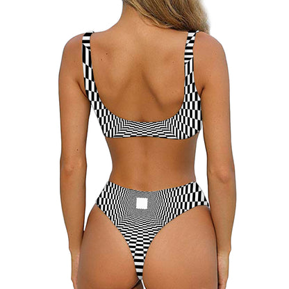 Black And White Tunnel Illusion Print Front Bow Tie Bikini