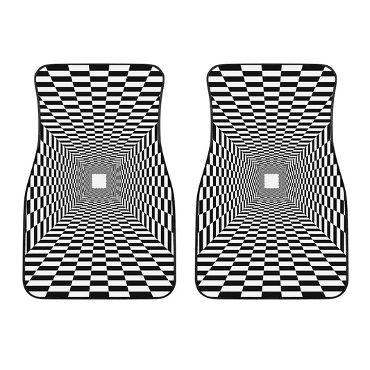Black And White Tunnel Illusion Print Front Car Floor Mats