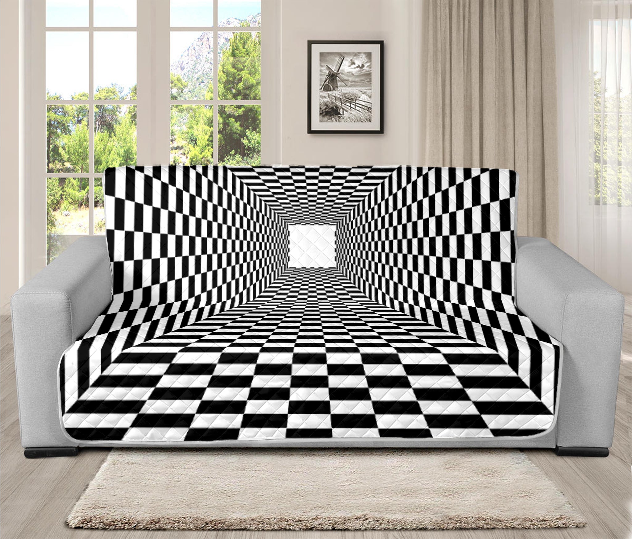 Black And White Tunnel Illusion Print Futon Protector