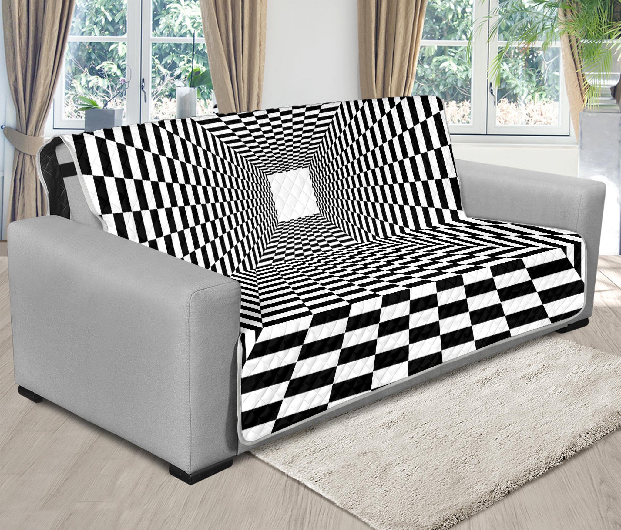 Black And White Tunnel Illusion Print Futon Protector