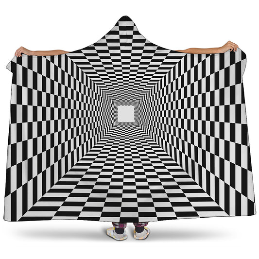 Black And White Tunnel Illusion Print Hooded Blanket