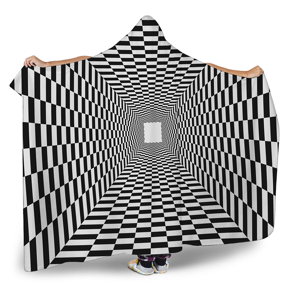 Black And White Tunnel Illusion Print Hooded Blanket