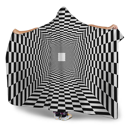 Black And White Tunnel Illusion Print Hooded Blanket