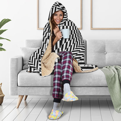 Black And White Tunnel Illusion Print Hooded Blanket