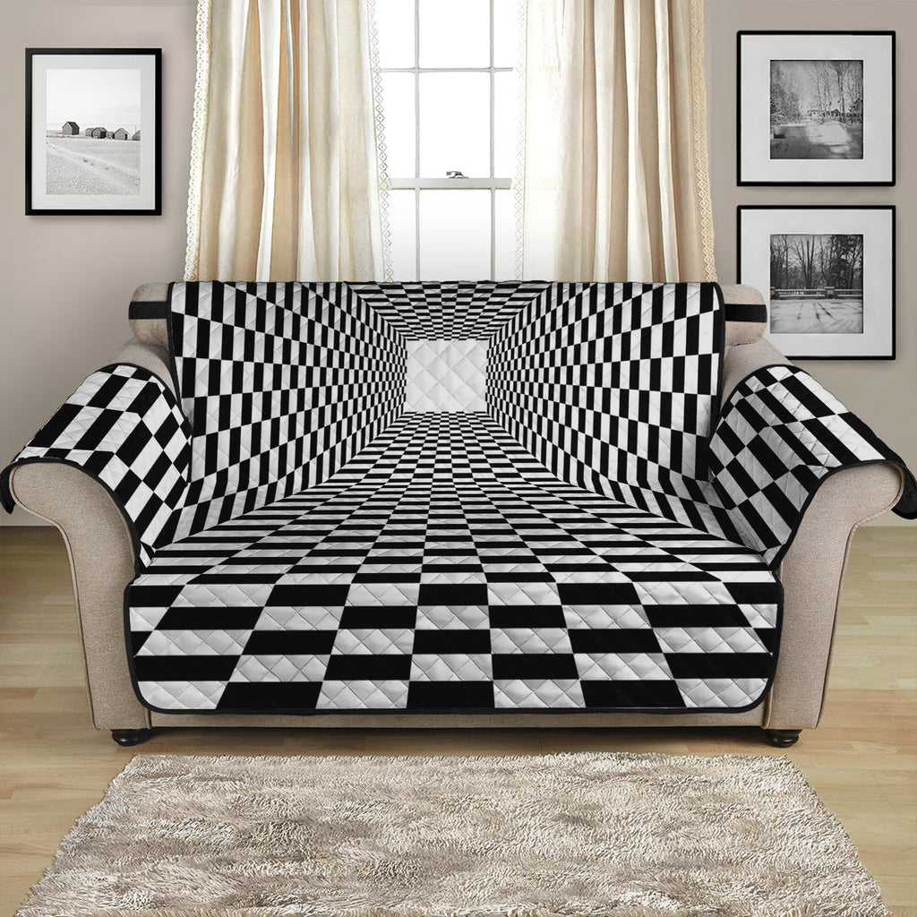 Black And White Tunnel Illusion Print Loveseat Protector