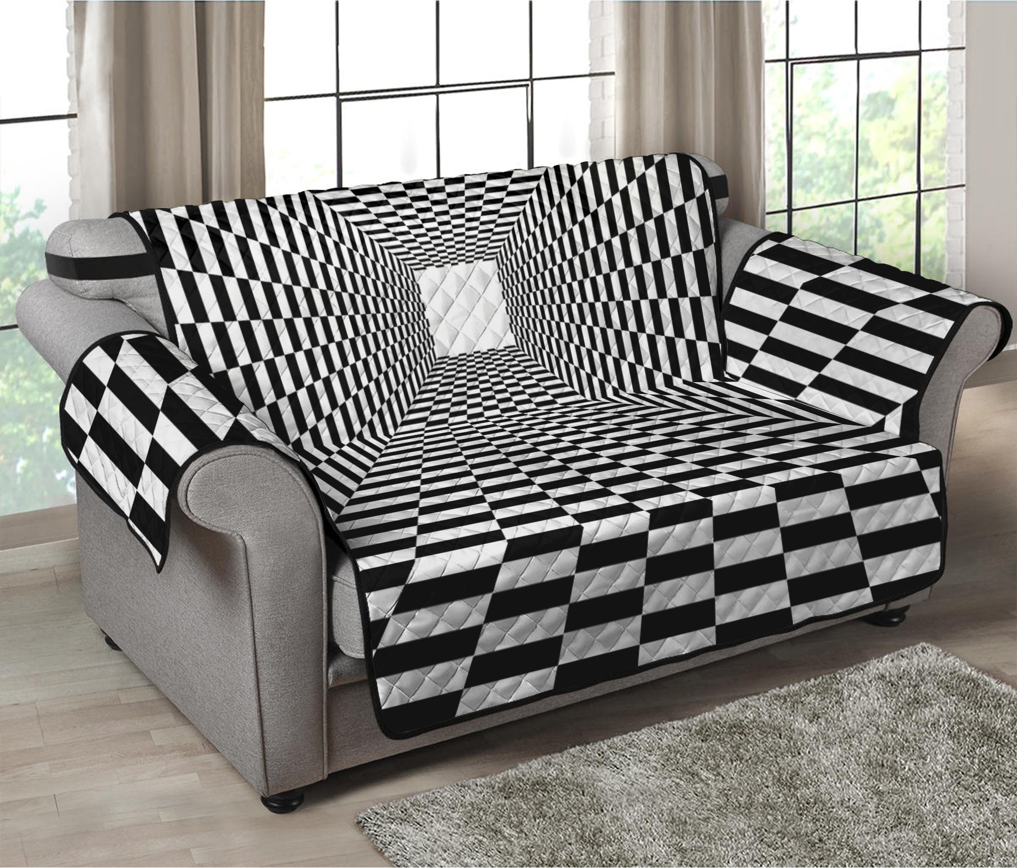 Black And White Tunnel Illusion Print Loveseat Protector