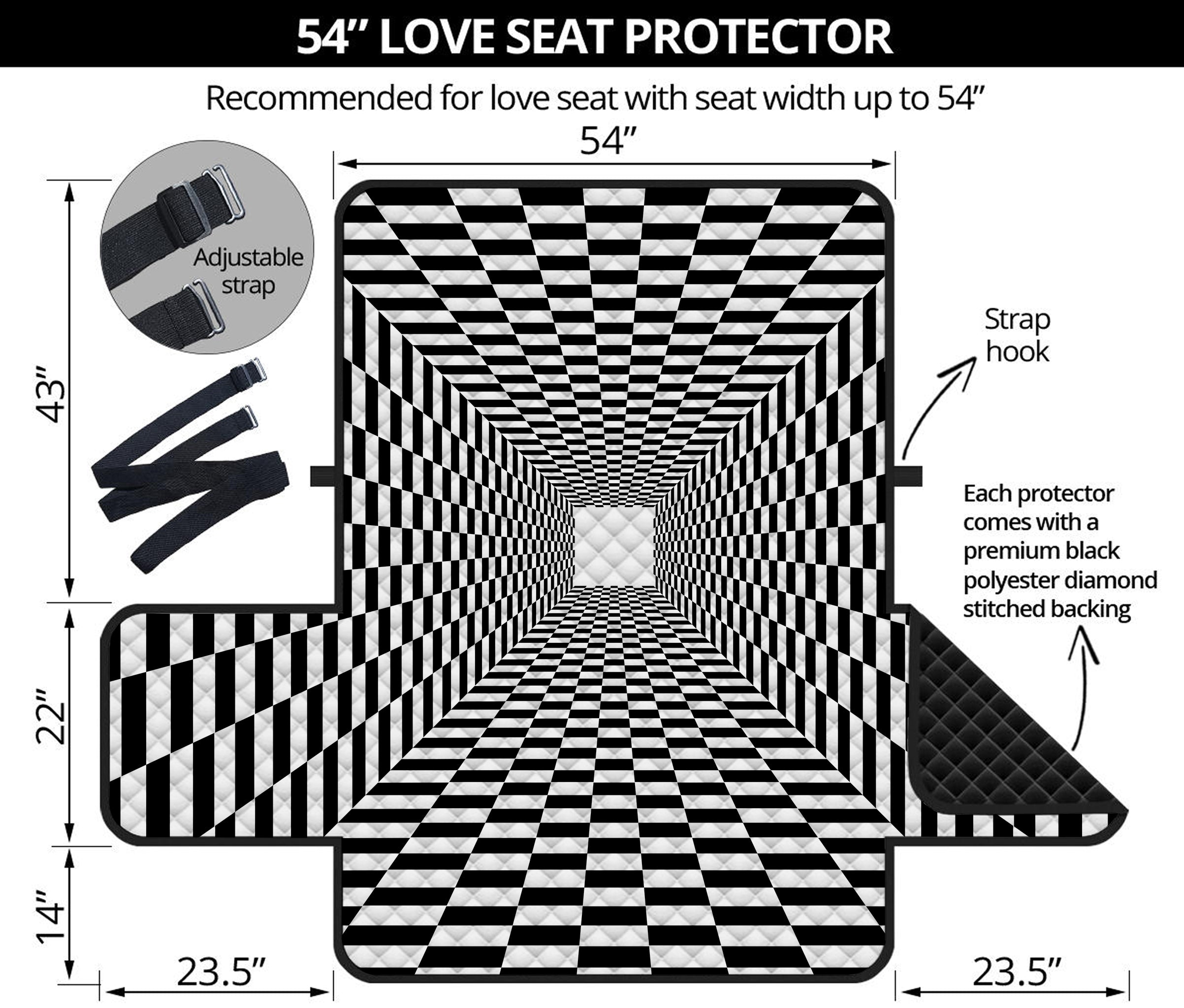 Black And White Tunnel Illusion Print Loveseat Protector