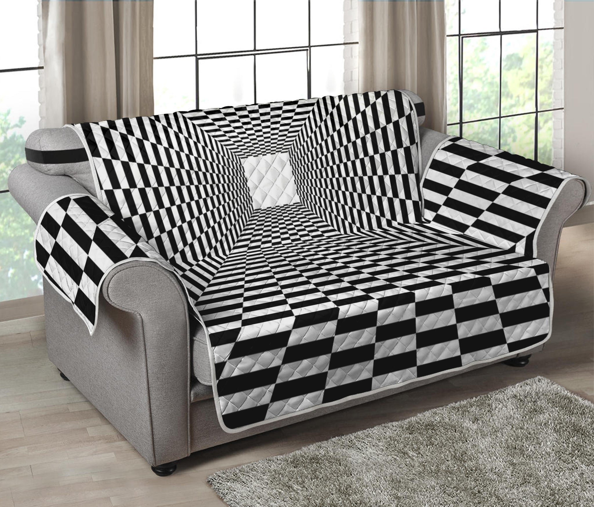 Black And White Tunnel Illusion Print Loveseat Protector