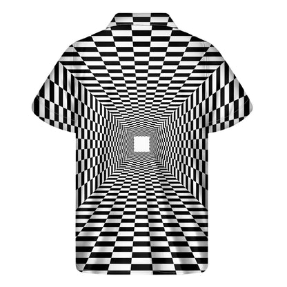 Black And White Tunnel Illusion Print Men's Short Sleeve Shirt