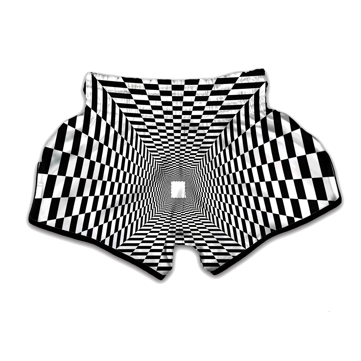 Black And White Tunnel Illusion Print Muay Thai Boxing Shorts