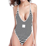 Black And White Tunnel Illusion Print One Piece High Cut Swimsuit