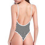 Black And White Tunnel Illusion Print One Piece High Cut Swimsuit