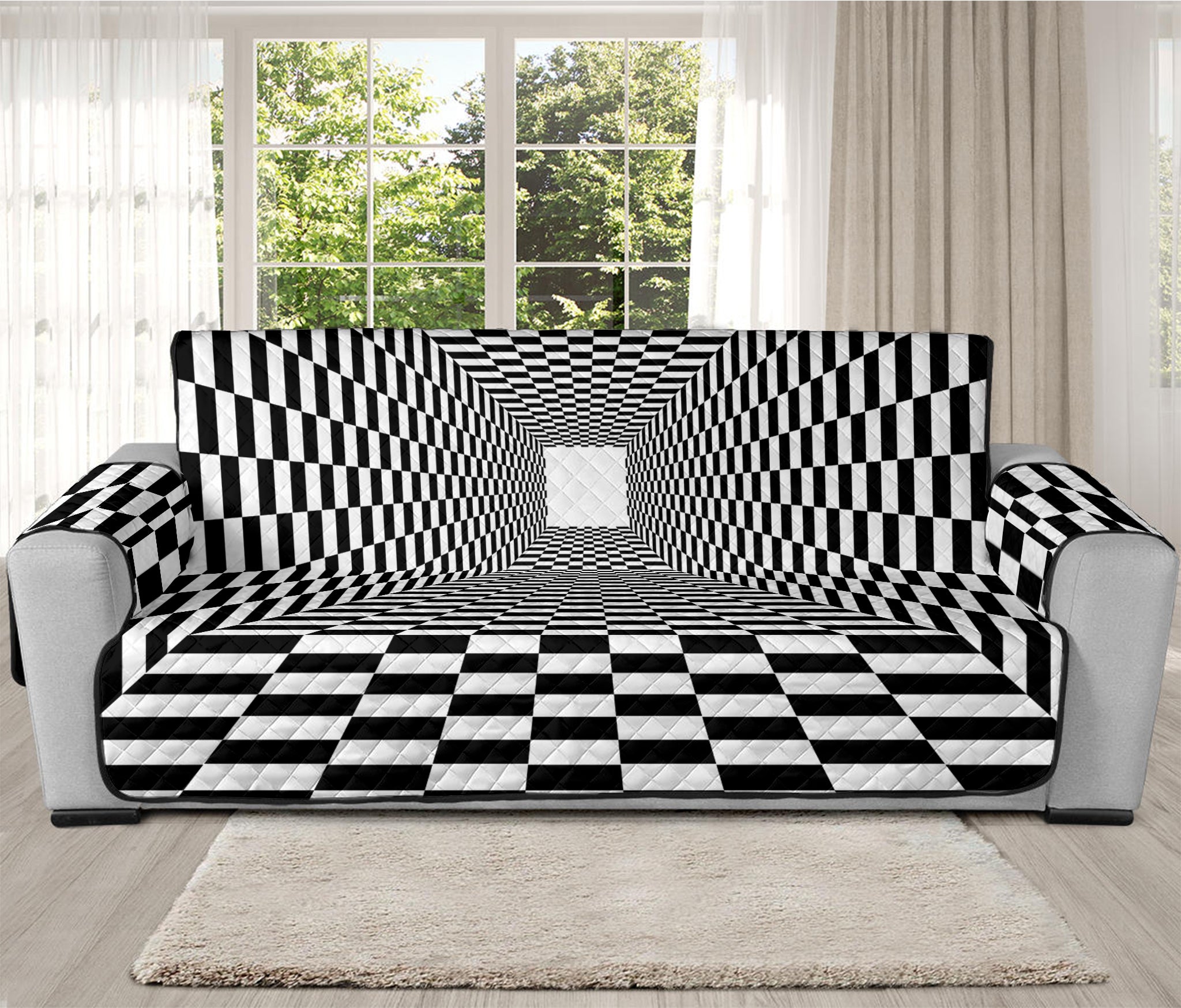 Black And White Tunnel Illusion Print Oversized Sofa Protector