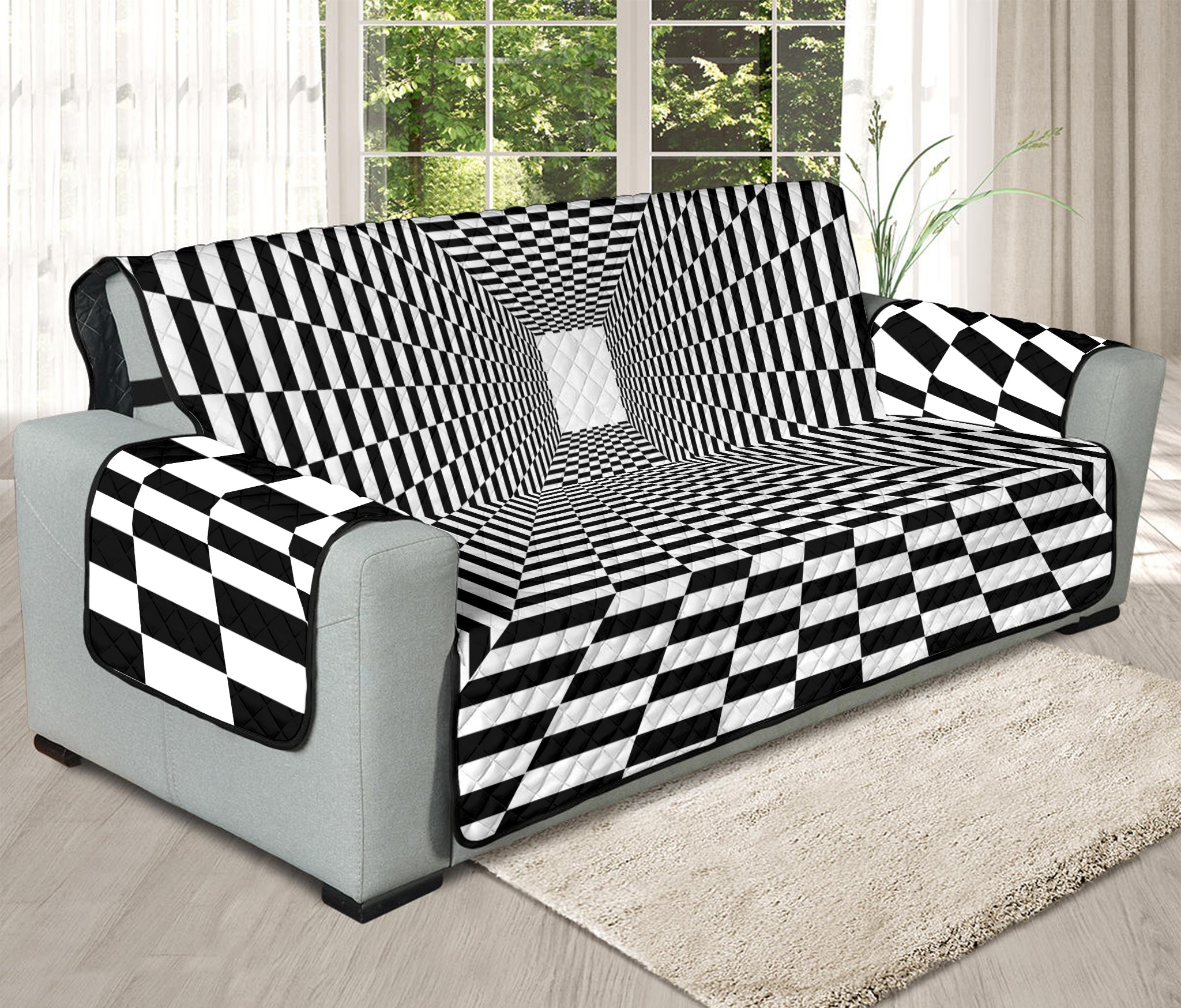 Black And White Tunnel Illusion Print Oversized Sofa Protector