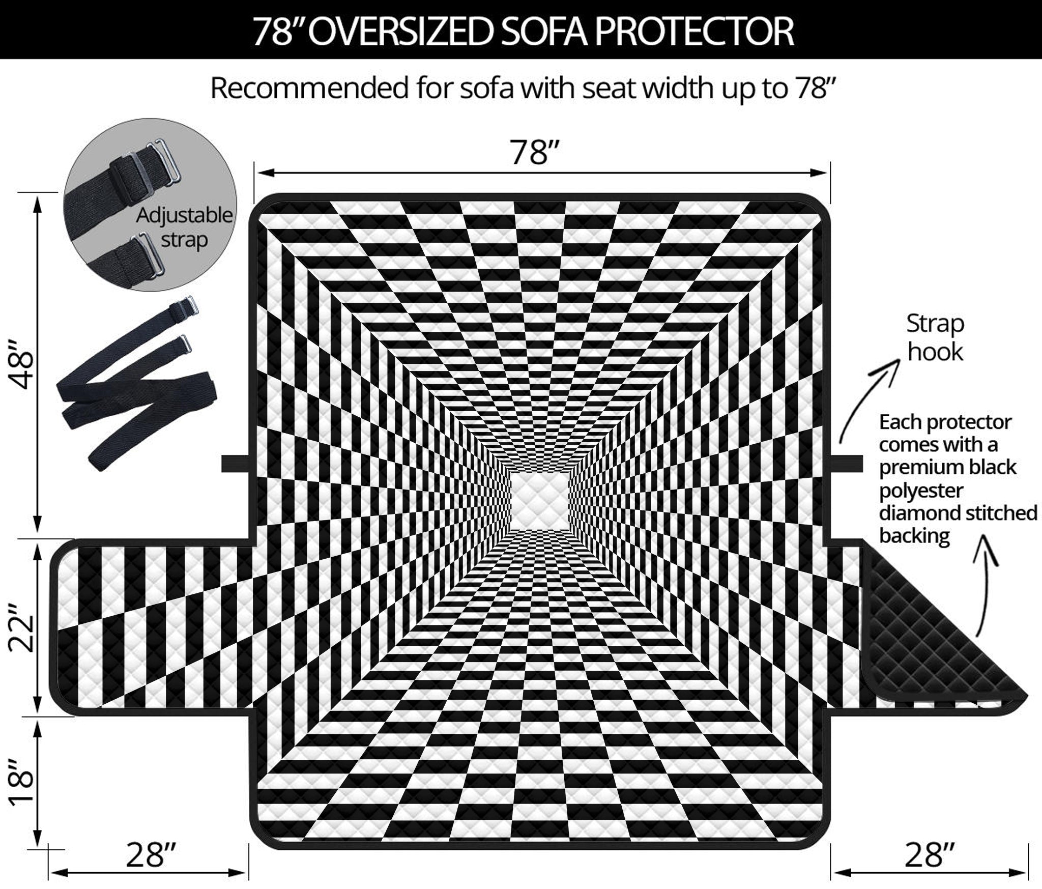 Black And White Tunnel Illusion Print Oversized Sofa Protector