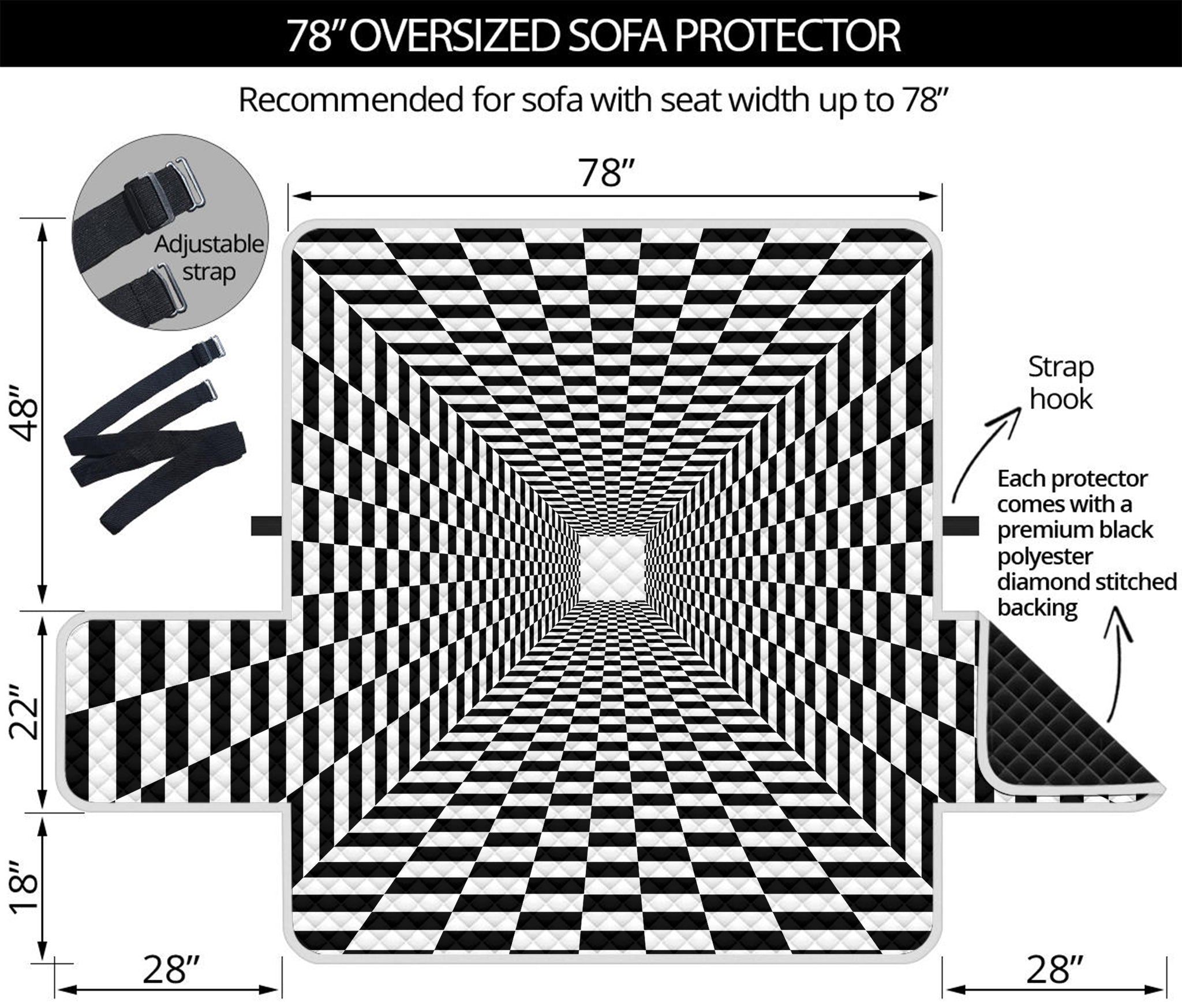 Black And White Tunnel Illusion Print Oversized Sofa Protector