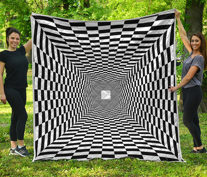 Black And White Tunnel Illusion Print Quilt