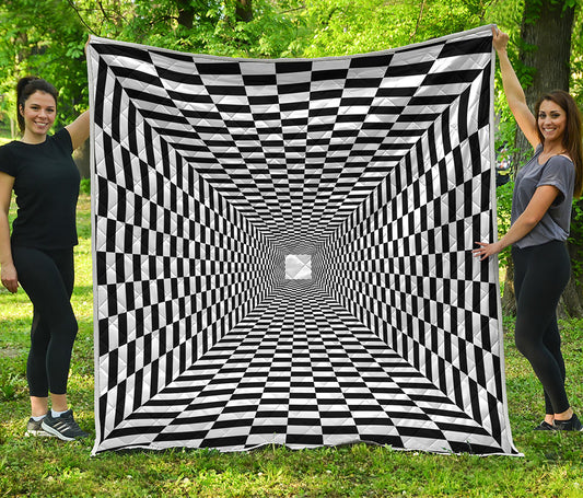 Black And White Tunnel Illusion Print Quilt