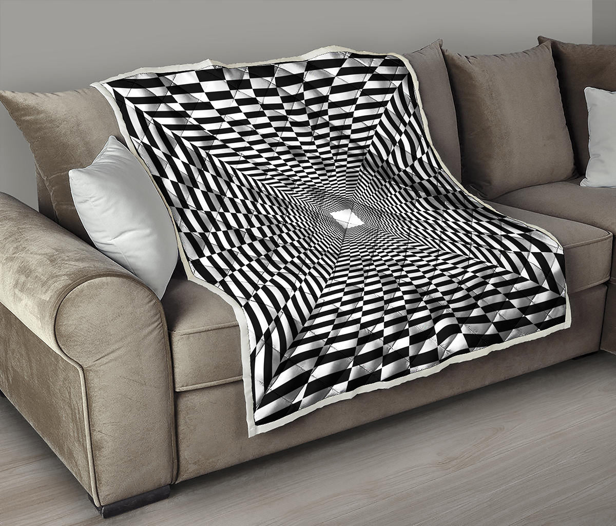 Black And White Tunnel Illusion Print Quilt