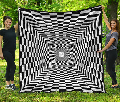 Black And White Tunnel Illusion Print Quilt