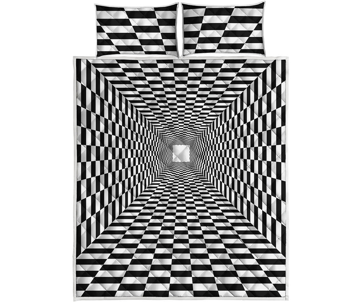 Black And White Tunnel Illusion Print Quilt Bed Set