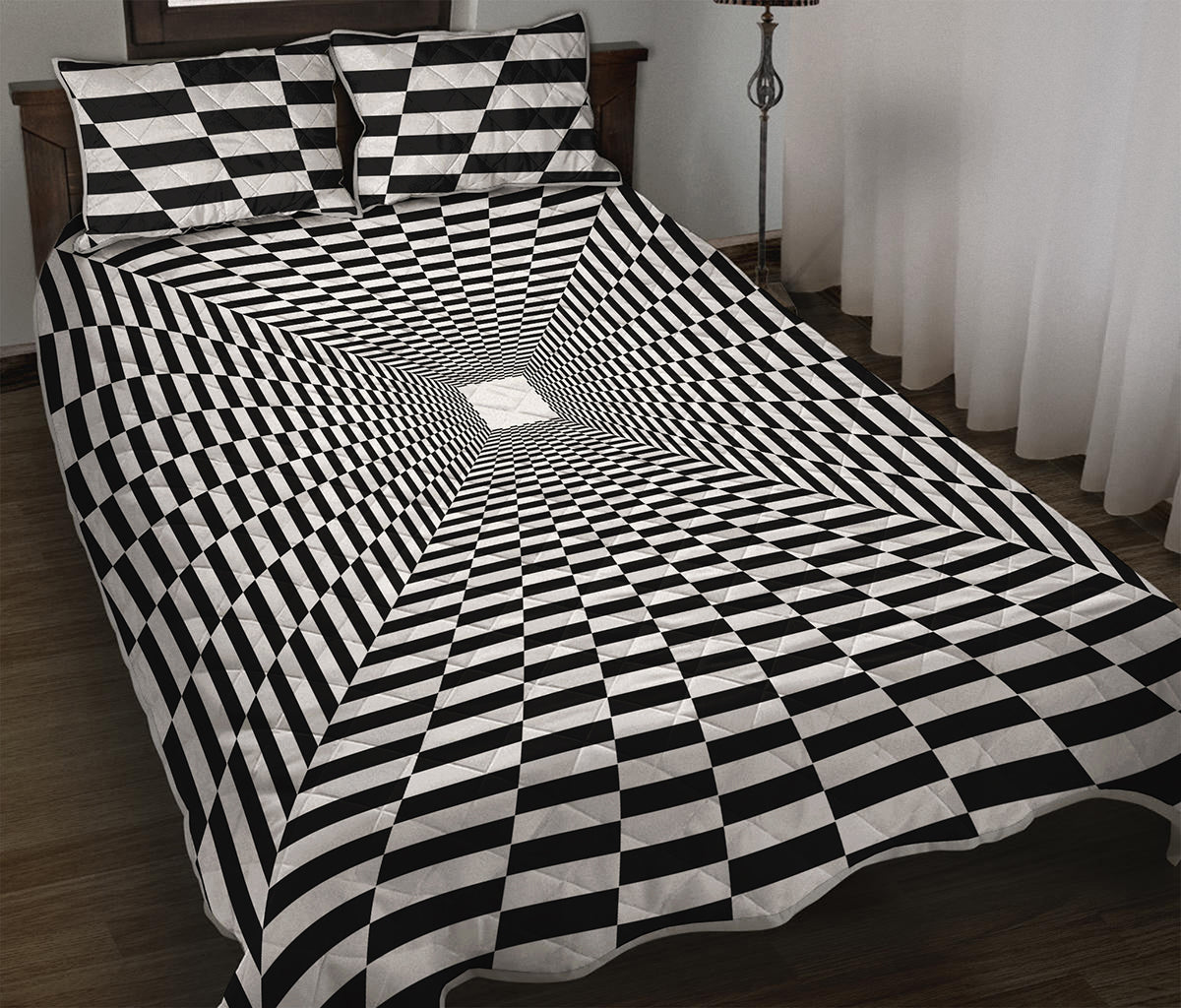 Black And White Tunnel Illusion Print Quilt Bed Set