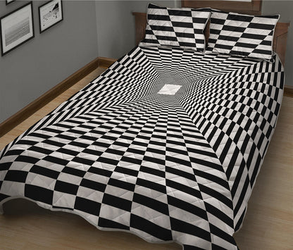 Black And White Tunnel Illusion Print Quilt Bed Set