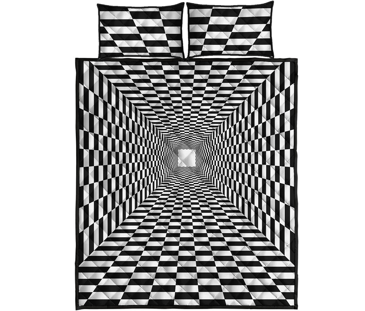 Black And White Tunnel Illusion Print Quilt Bed Set
