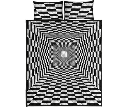 Black And White Tunnel Illusion Print Quilt Bed Set