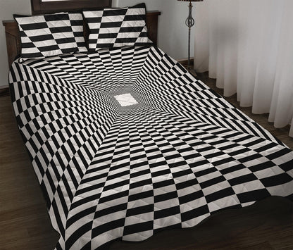 Black And White Tunnel Illusion Print Quilt Bed Set