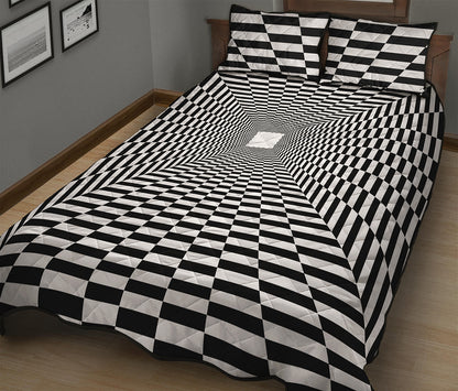 Black And White Tunnel Illusion Print Quilt Bed Set