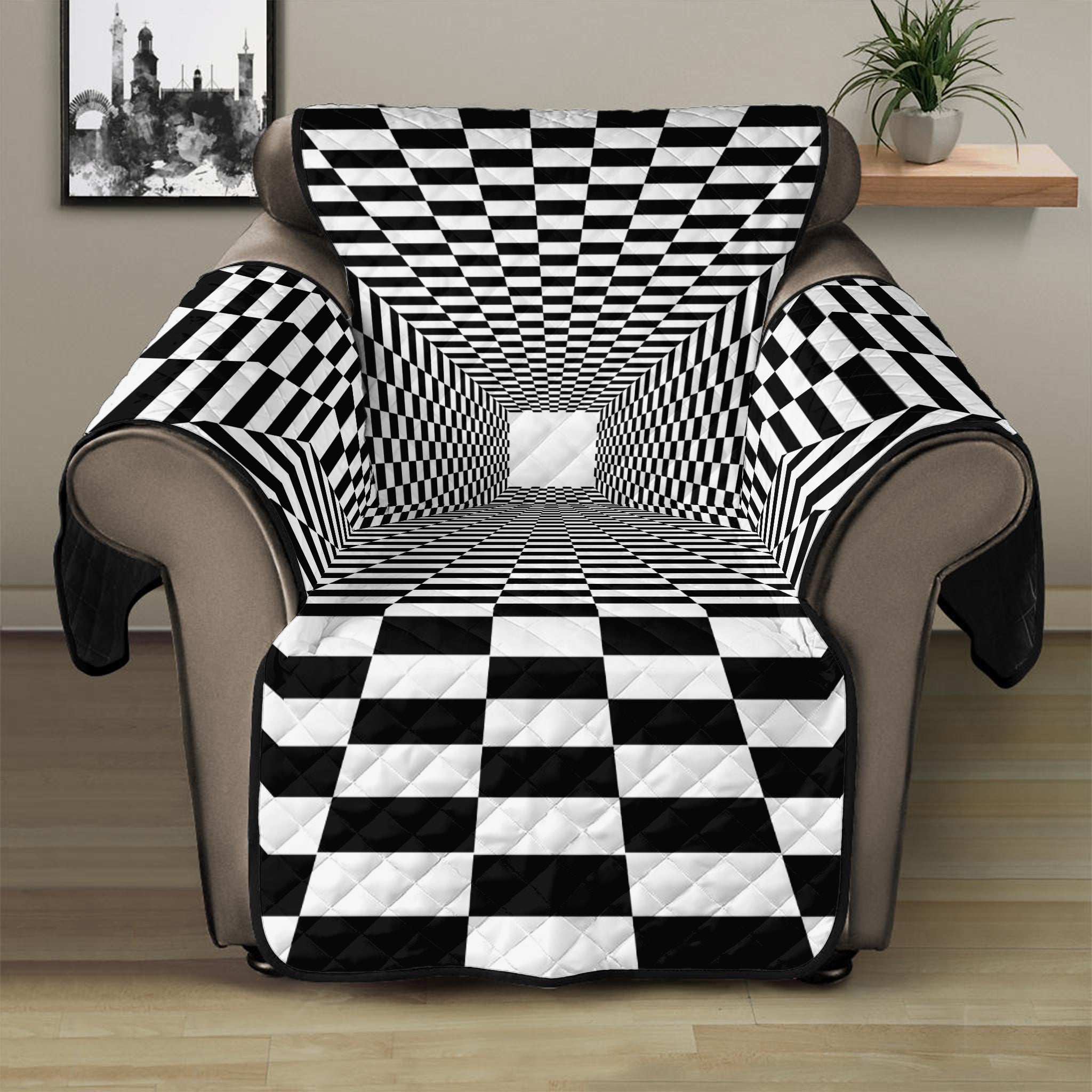 Black And White Tunnel Illusion Print Recliner Protector