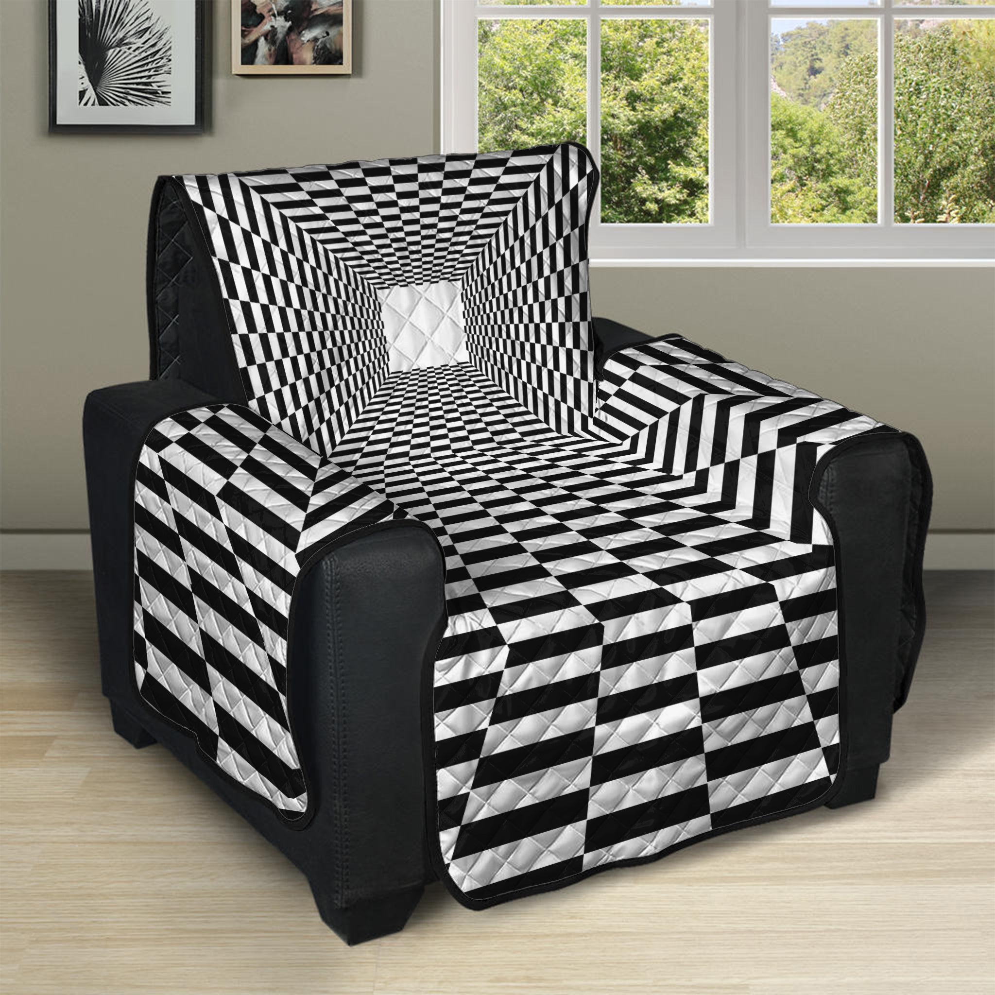 Black And White Tunnel Illusion Print Recliner Protector