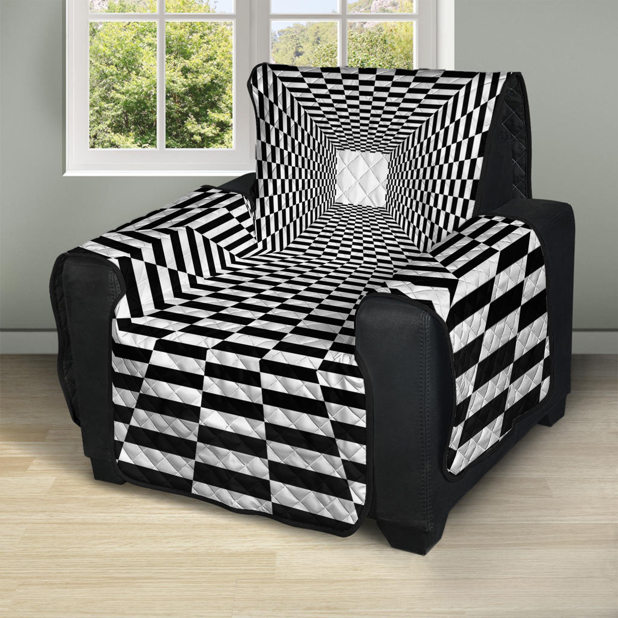 Black And White Tunnel Illusion Print Recliner Protector