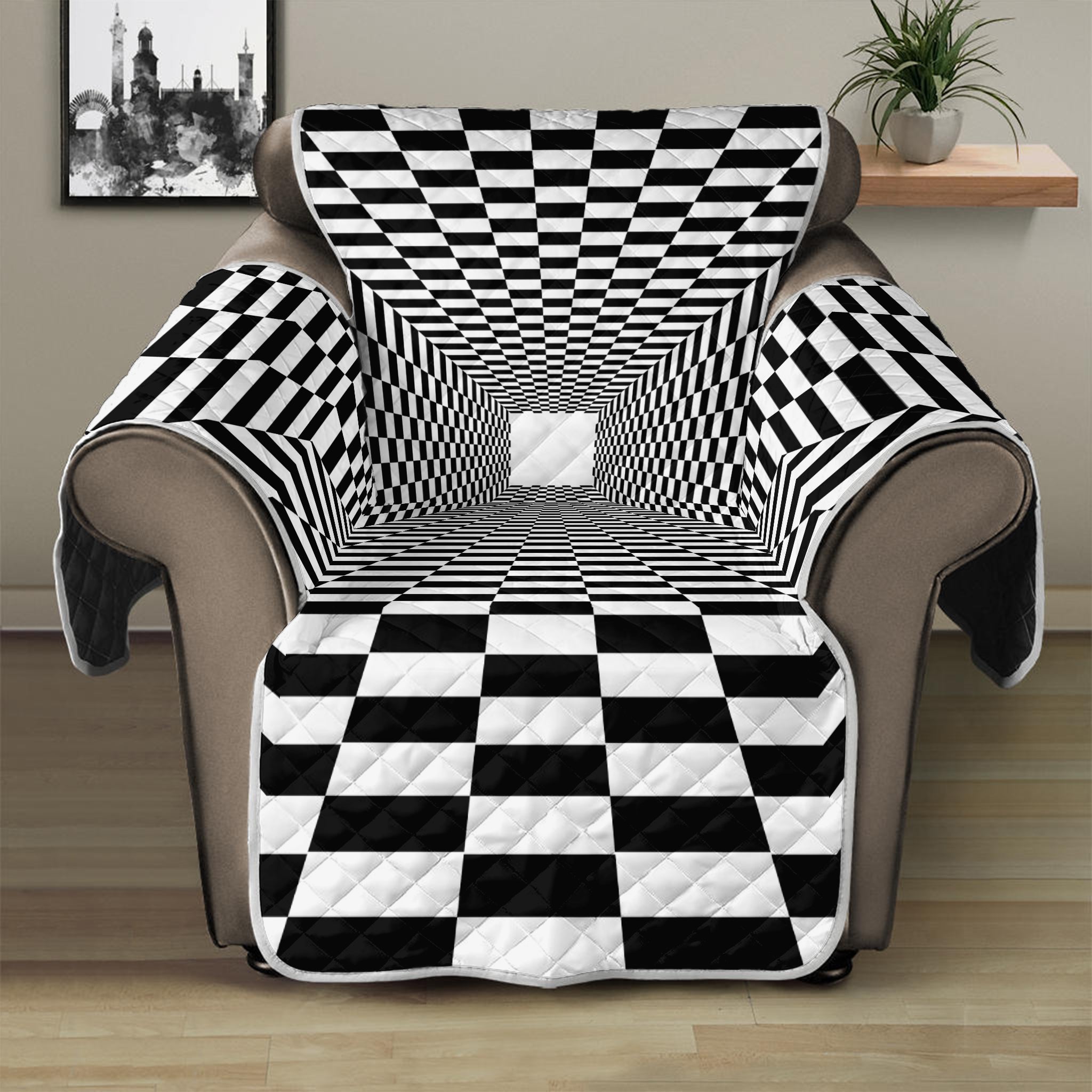 Black And White Tunnel Illusion Print Recliner Protector