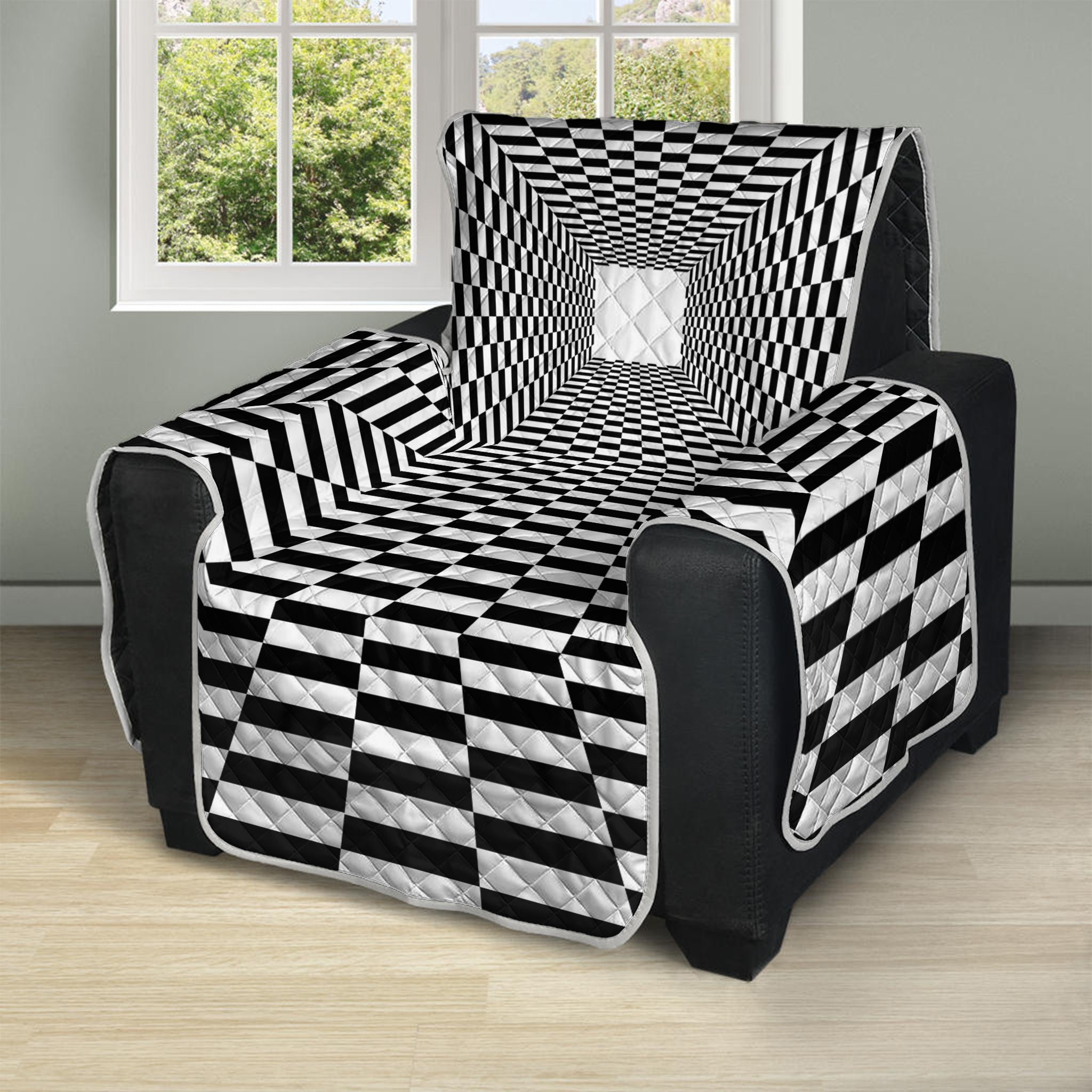 Black And White Tunnel Illusion Print Recliner Protector