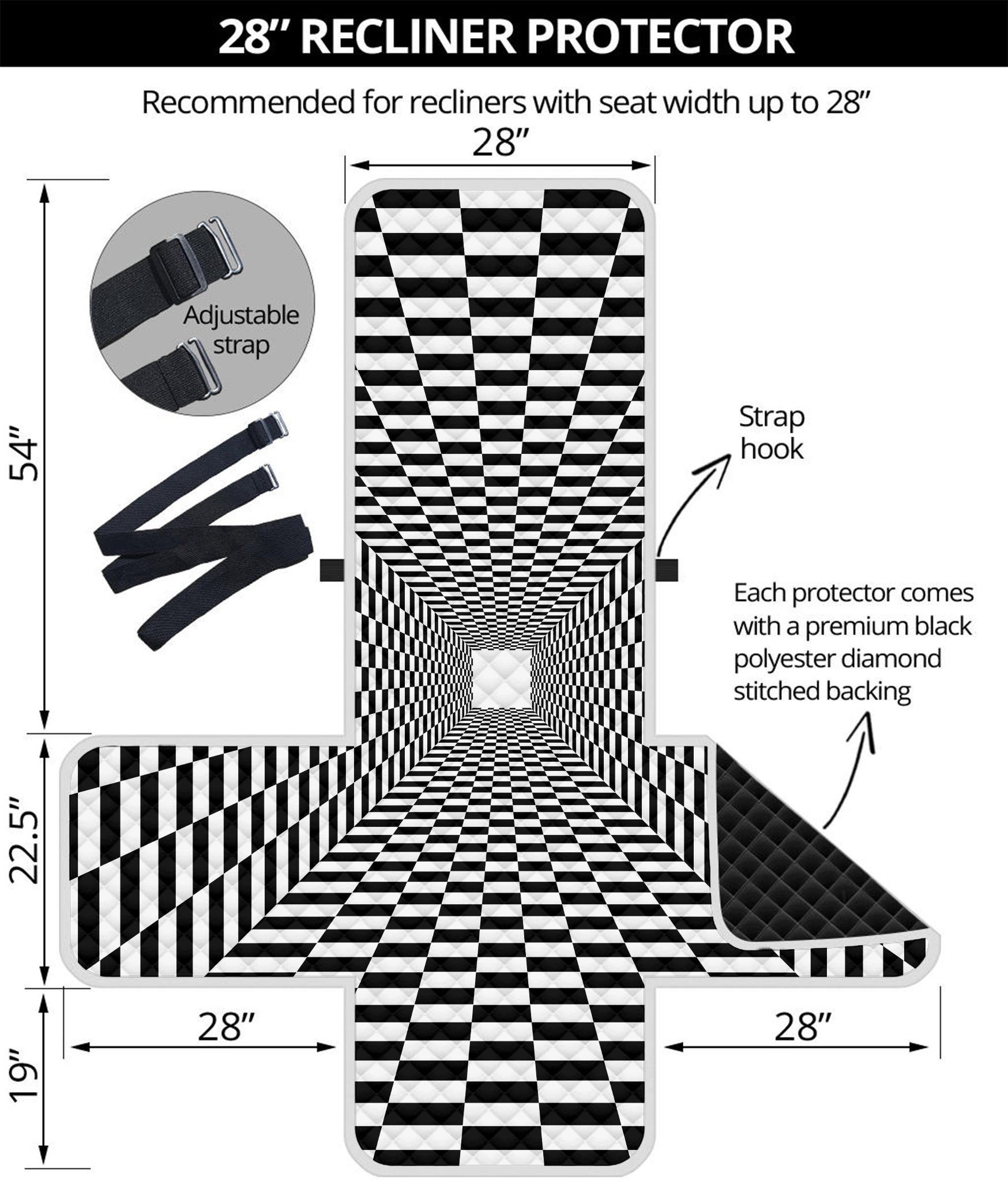 Black And White Tunnel Illusion Print Recliner Protector