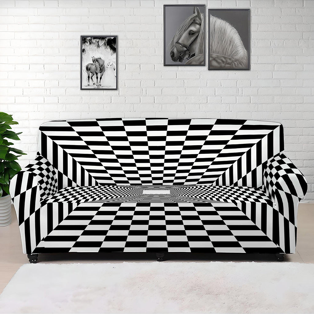 Black And White Tunnel Illusion Print Sofa Cover