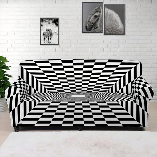 Black And White Tunnel Illusion Print Sofa Cover