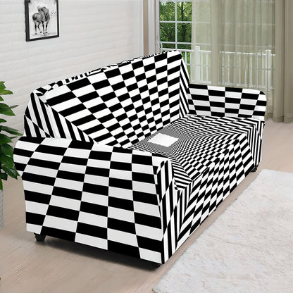 Black And White Tunnel Illusion Print Sofa Cover