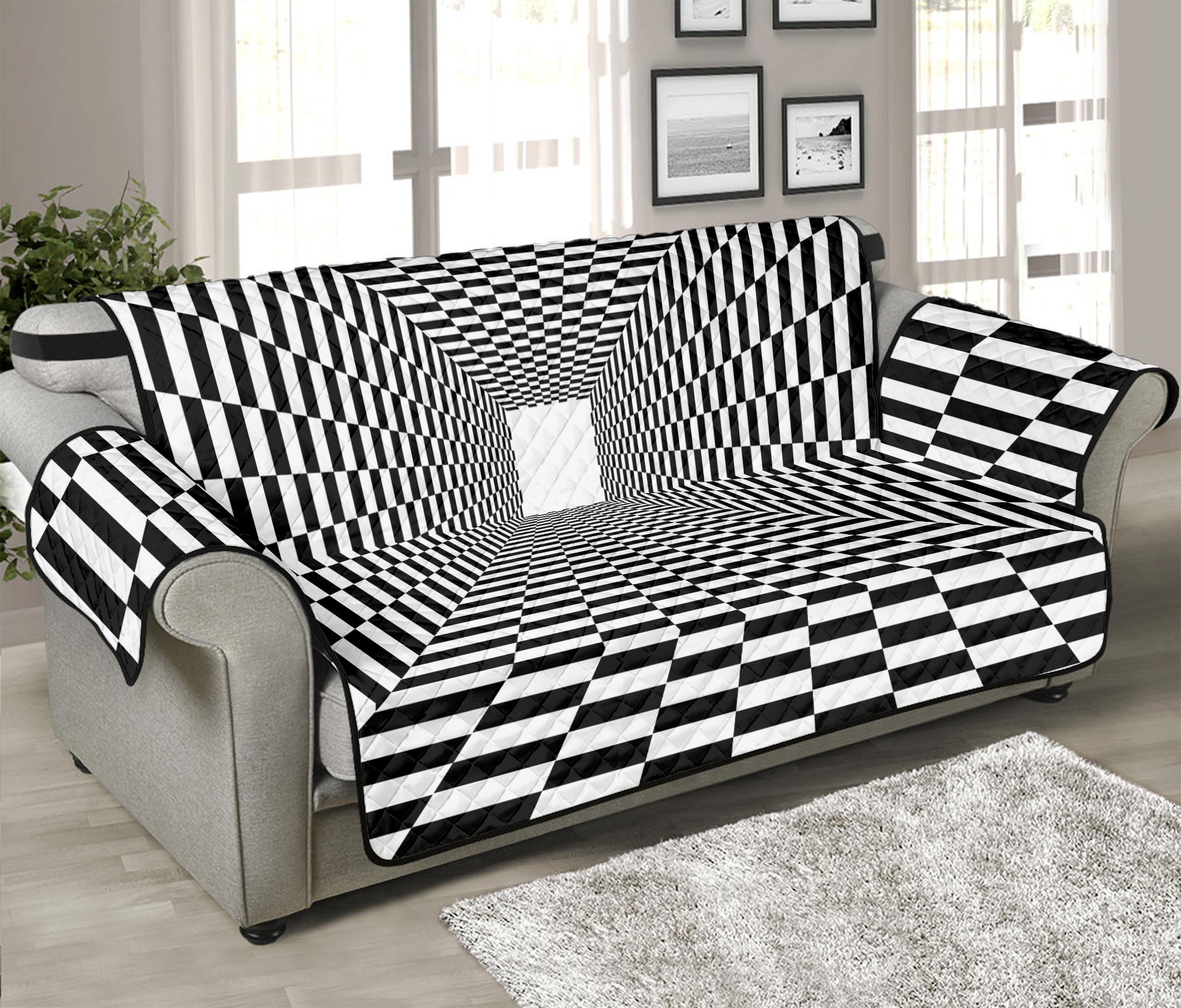 Black And White Tunnel Illusion Print Sofa Protector